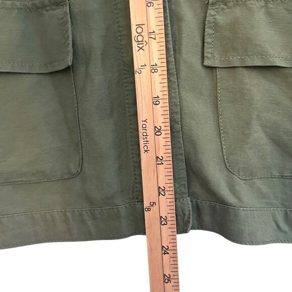 Linen Jacket Womens Large Olive Army Green Lagenlook Utility Blazer Fall Loft - Picture 7 of 9